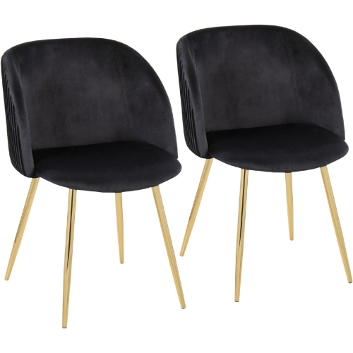 Fran Dining Chair in Pleated Black Velvet & Gold Metal (Set of 2)